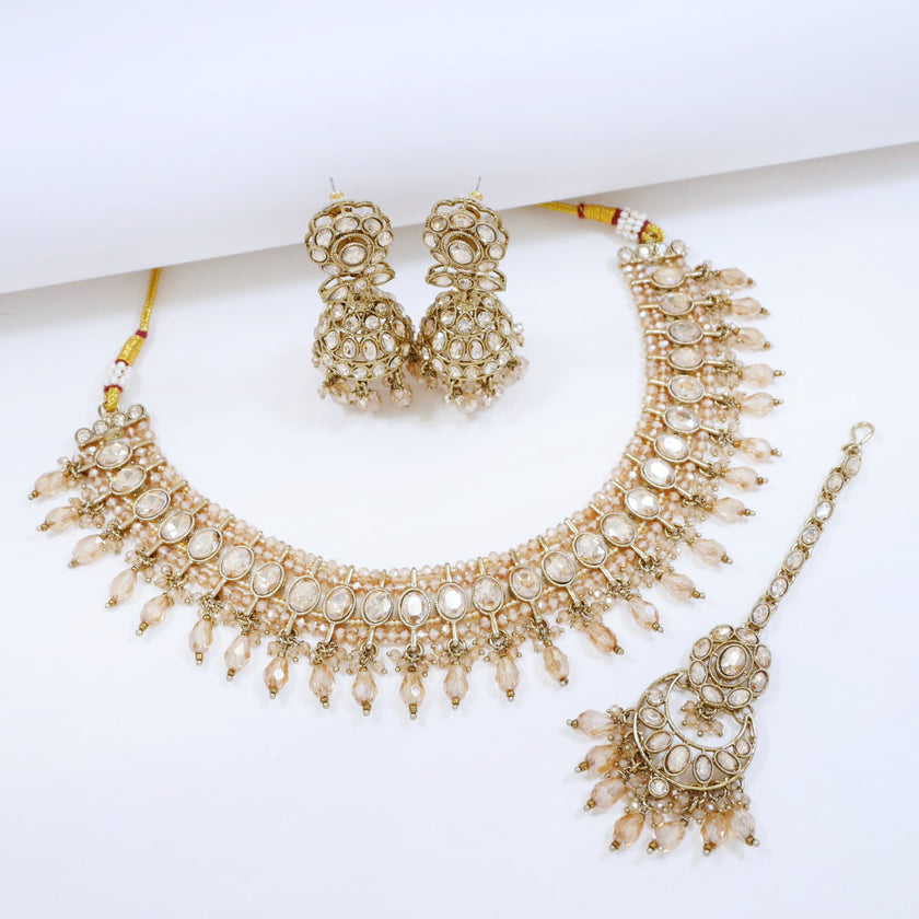 Bridal Jewelry Set – Pink Crystal & Antique Gold