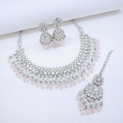 Bridal Jewelry Set – Ruby Red & Champagne Kundan Choker