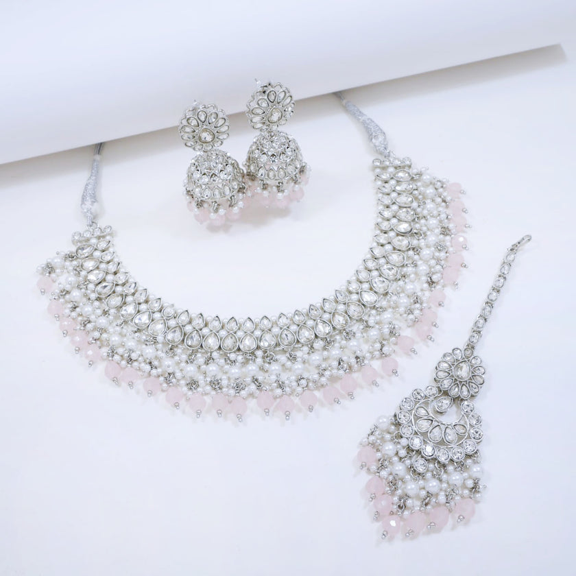 Bridal Jewelry Set – Ruby Red & Champagne Kundan Choker