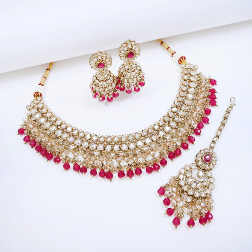 Bridal Jewelry Set – Ivory White & Champagne Kundan Choker