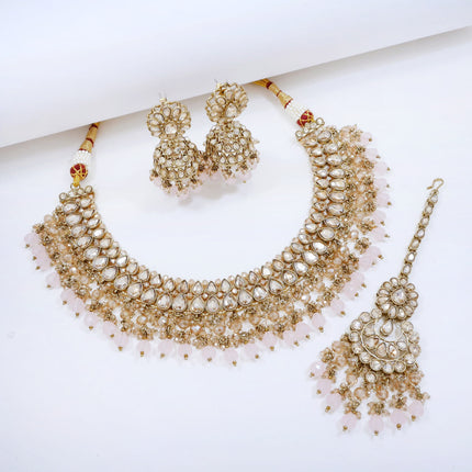 Bridal Jewelry Set – Rose Quartz & Champagne Kundan Choker