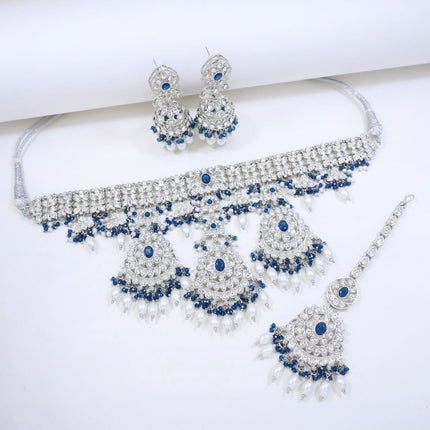 Bridal Jewelry Set – Sapphire Blue & Champagne Kundan Choker