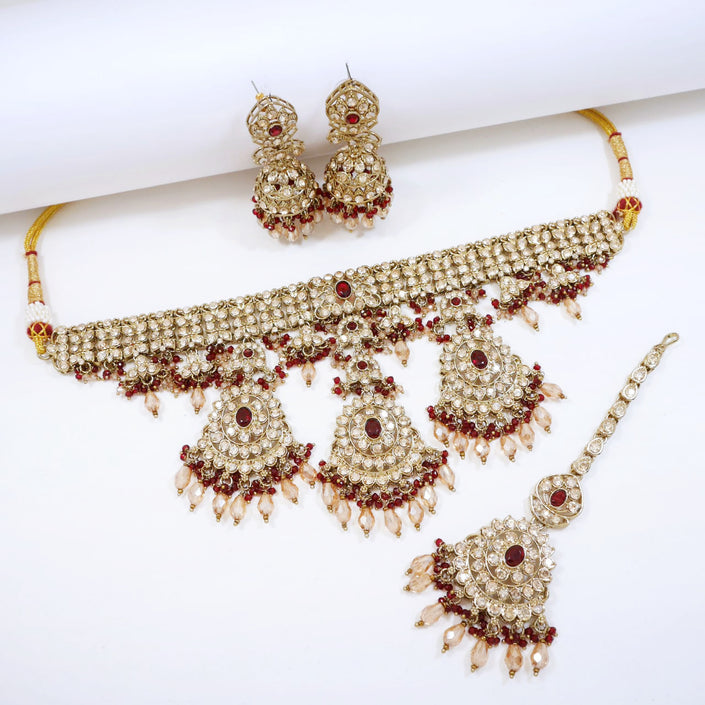 Bridal Jewelry Set – Ice Blue & Champagne Zircon Kundan Choker