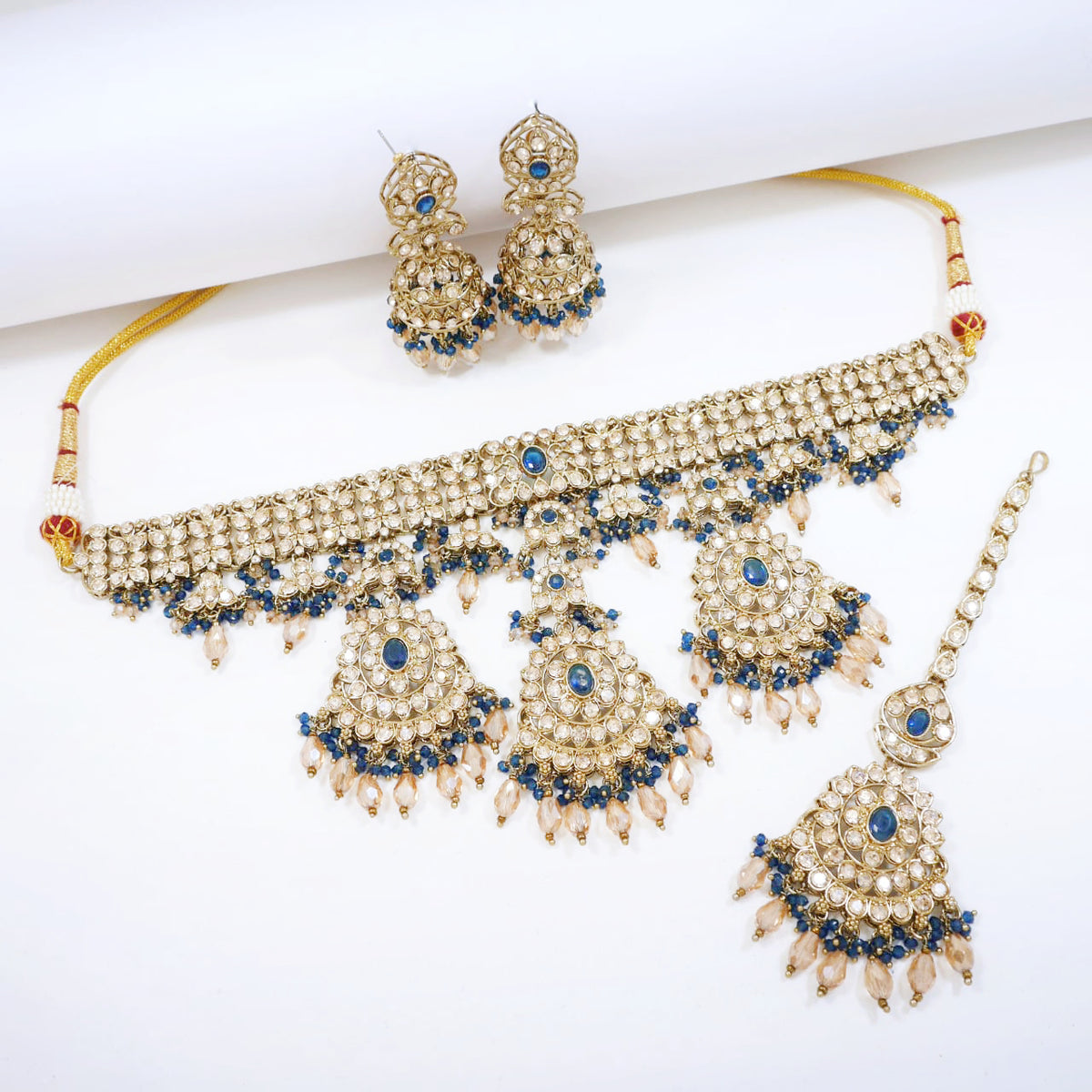 Bridal Jewelry Set – Jet Black & Champagne Zircon Kundan Choker