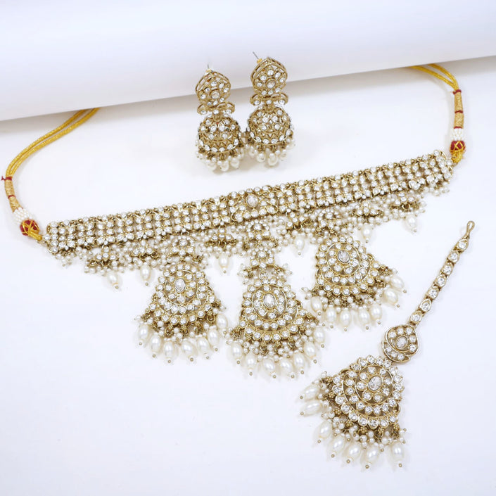 Bridal Jewelry Set – Royal Purple & Champagne Zircon Kundan Choker