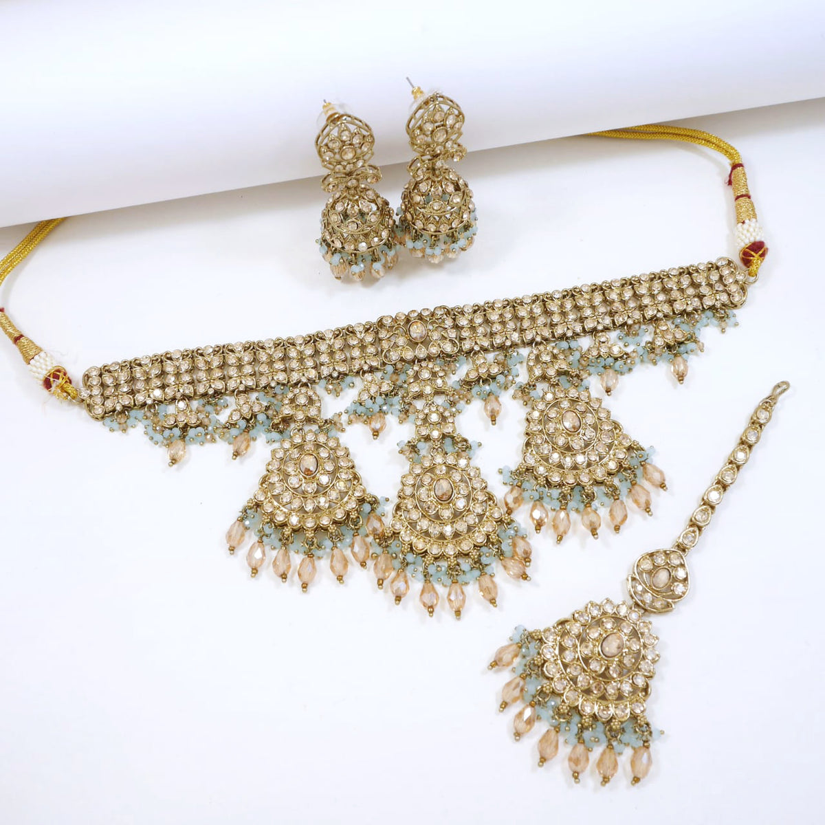 Bridal Jewelry Set – Fuchsia Pink & Champagne Zircon Kundan Choker