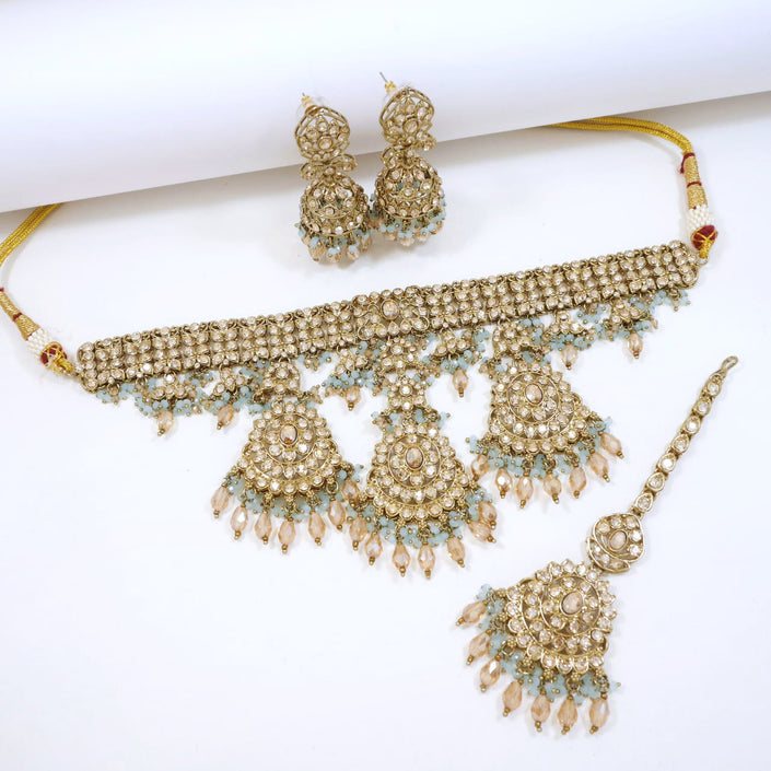 Bridal Jewelry Set – Fuchsia Pink & Champagne Zircon Kundan Choker