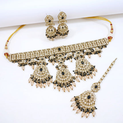Bridal Jewelry Set – Coral Orange & Champagne Zircon Kundan Choker
