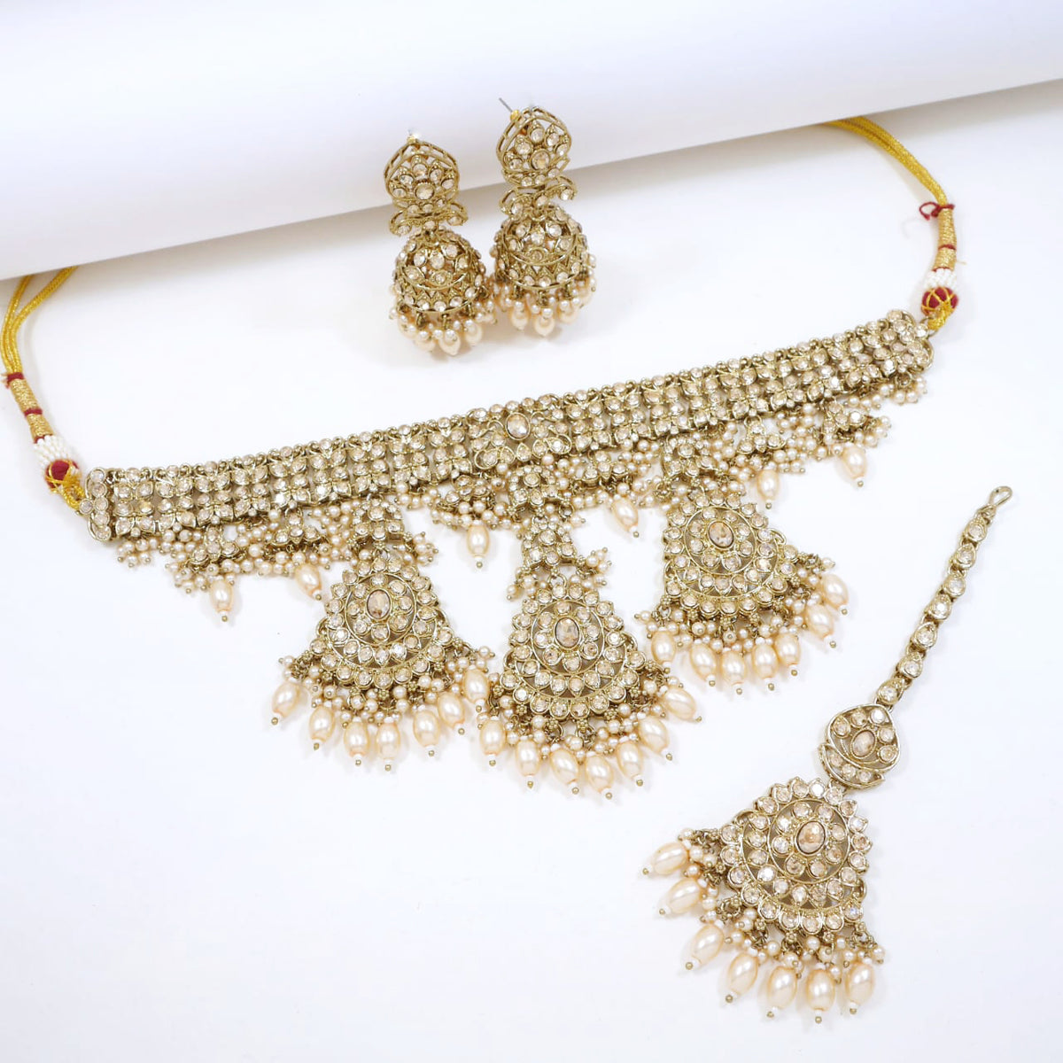 Bridal Jewelry Set – Mint Green & Champagne Zircon Kundan Choker