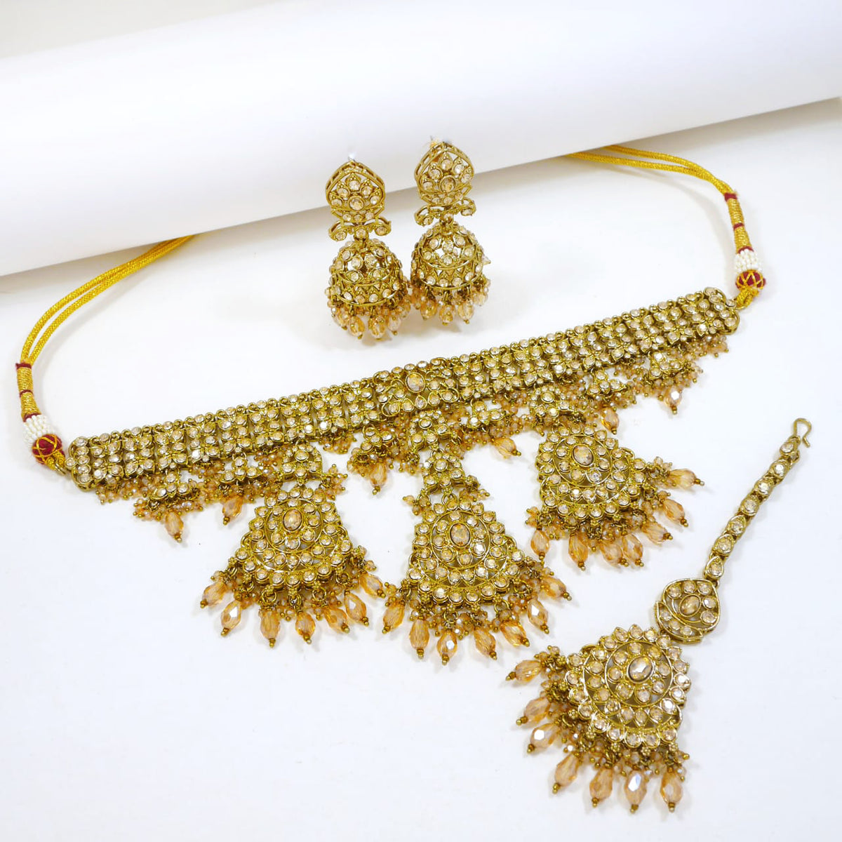Bridal Jewelry Set – All Champagne Zircon Kundan Choker (II)