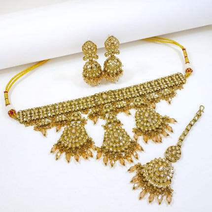 Bridal Jewelry Set – All Champagne Zircon Kundan Choker (II)