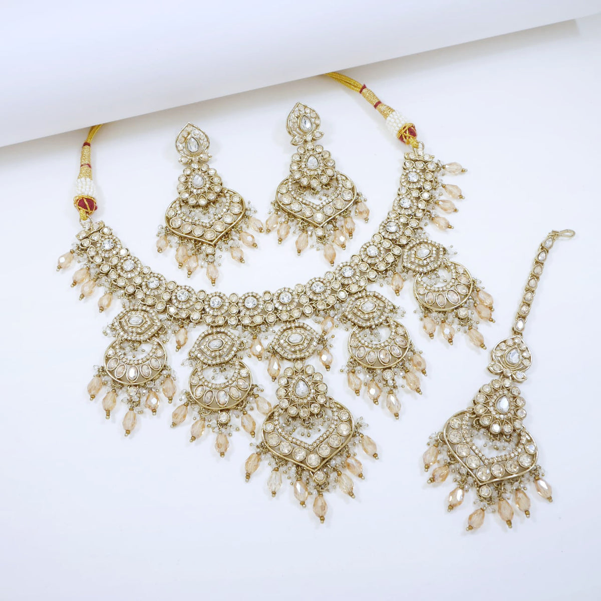 Bridal Jewelry Set – Maroon & Antique Gold Polki Choker