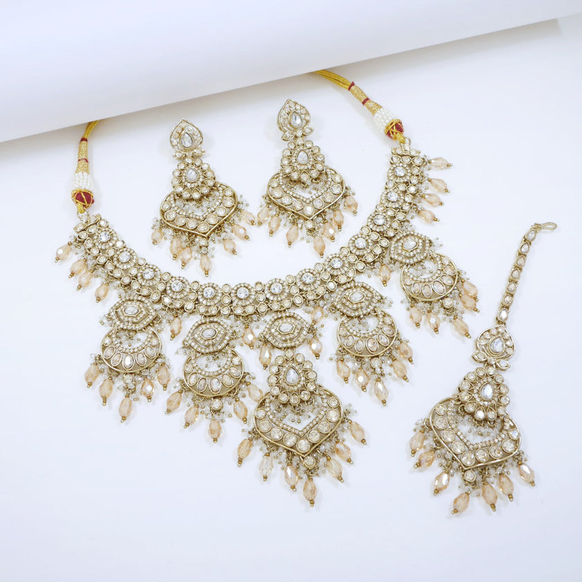 Bridal Jewelry Set – Maroon & Antique Gold Polki Choker