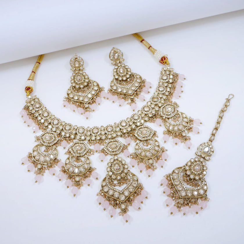 Bridal Jewelry Set – Sapphire Blue & Antique Gold Polki Choker
