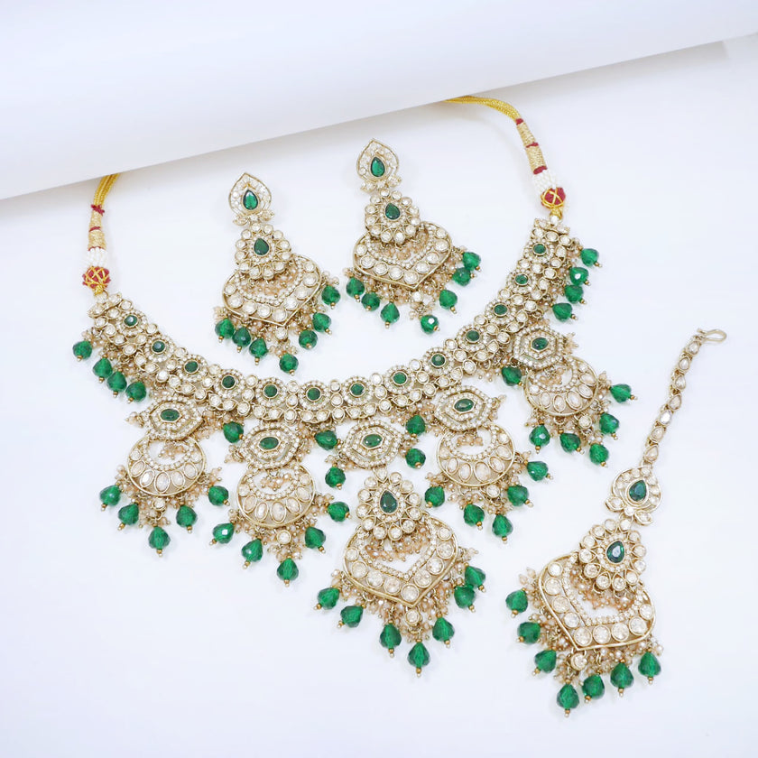 Bridal Jewelry Set – Ice Blue & Antique Gold Polki Choker