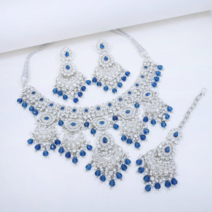 Bridal Jewelry Set – Blue & Antique Gold Polki Choker