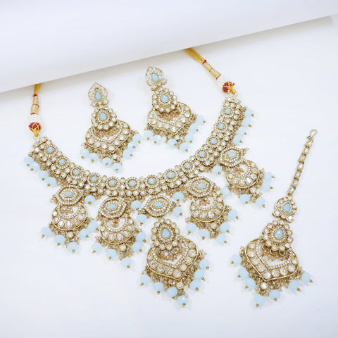 Bridal Jewelry Set – Mint Green & Antique Gold Polki Choker