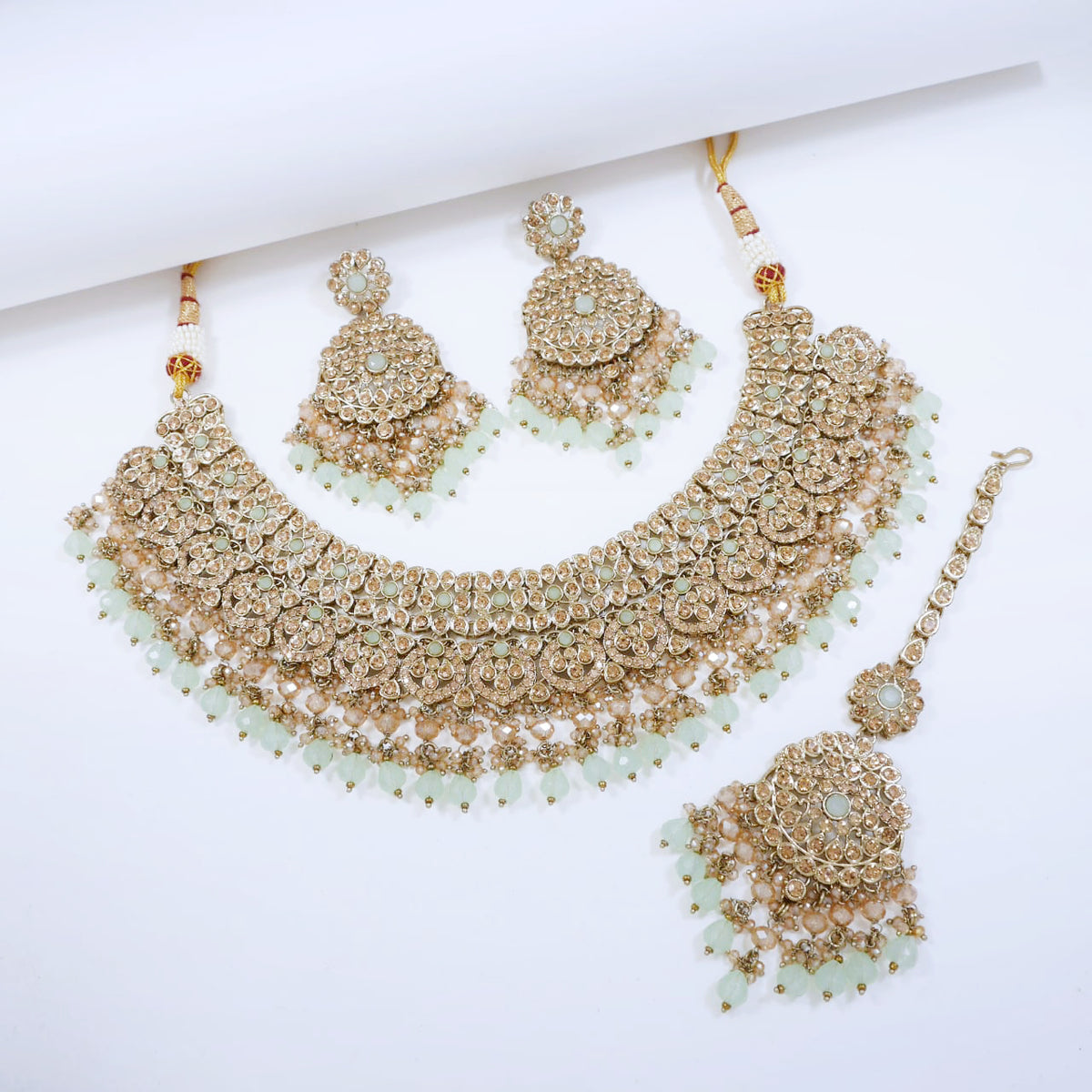 Bridal Jewelry Set – Sapphire Blue & Champagne Polki Choker