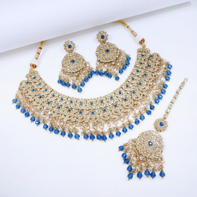 Bridal Jewelry Set – Pearl White & Antique Gold Polki Choker