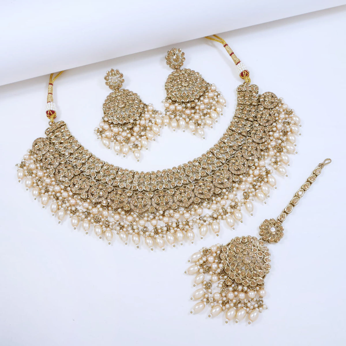 Bridal Jewelry Set – Maroon & Champagne Polki Choker (II)