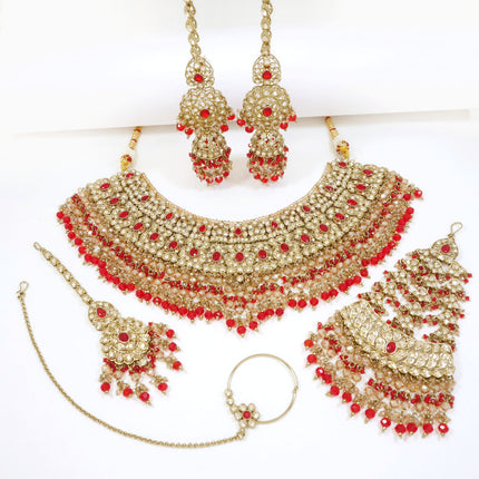 Bridal Jewelry Set – Ruby Red & Champagne Full Bridal Set