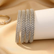 Set of 6 silver-tone wave bangles with marquise clear zircon stones – copper/brass fashion jewelry
