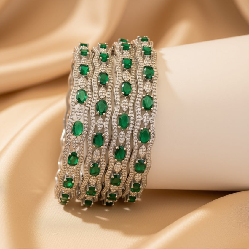 Set of 5 gold-tone full pavé zircon bangles – copper/brass fashion jewelry