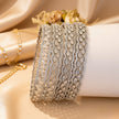 Set of 6 silver-tone wave bangles with blue oval zircon stones – copper/brass fashion jewelry