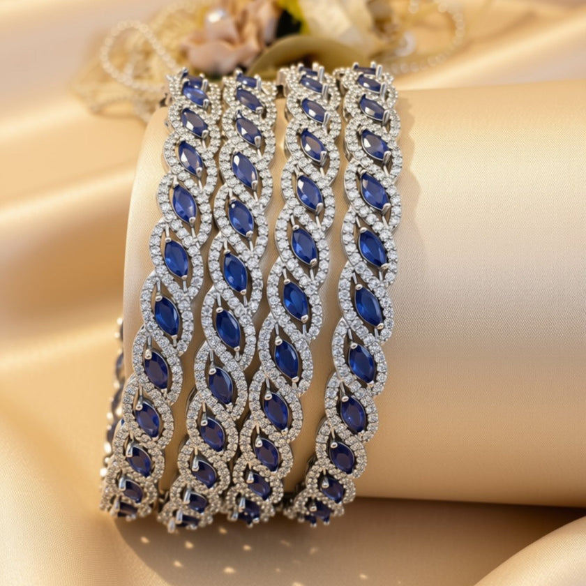 Wide openwork bangles with marquise zircon stones – copper/brass fashion jewelry