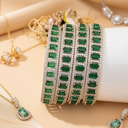 Statement bangle set with colored zircon stones – copper/brass fashion jewelry