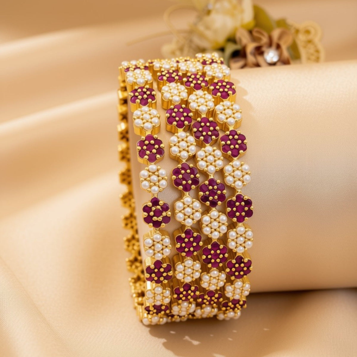 Gold-tone bangles with full pavé colored zircon stones – copper/brass fashion jewelry