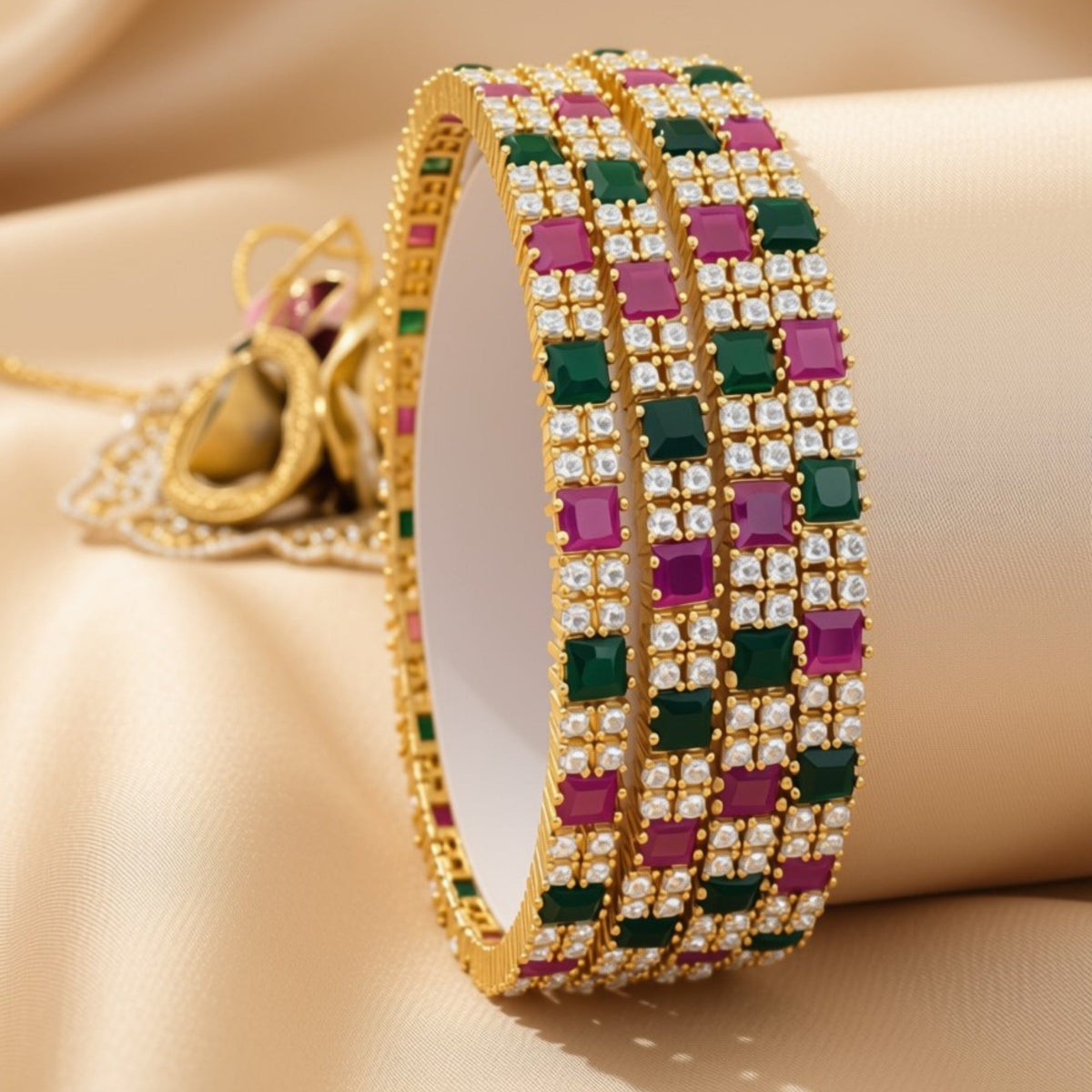 Zircon bangle set – copper/brass fashion jewelry