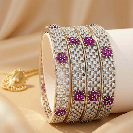 Set of 6 gold-tone bangles with clear marquise and round zircon grid pattern – copper/brass fashion jewelry