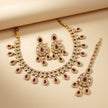 Bridal Jewelry Set – Necklace, Earrings & Maang Tikka Ruby