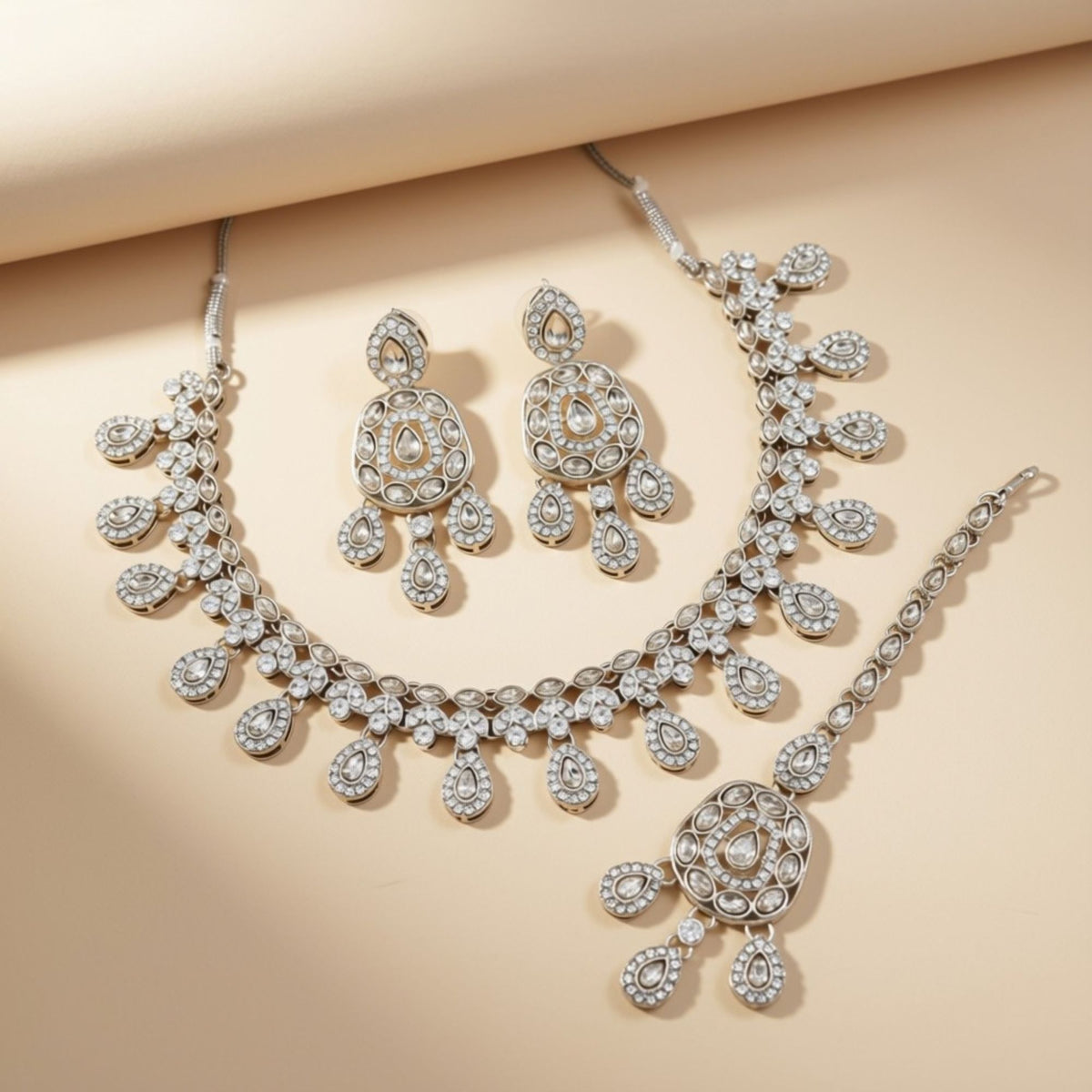 Bridal Jewelry Set – Necklace, Earrings & Maang Tikka Silver