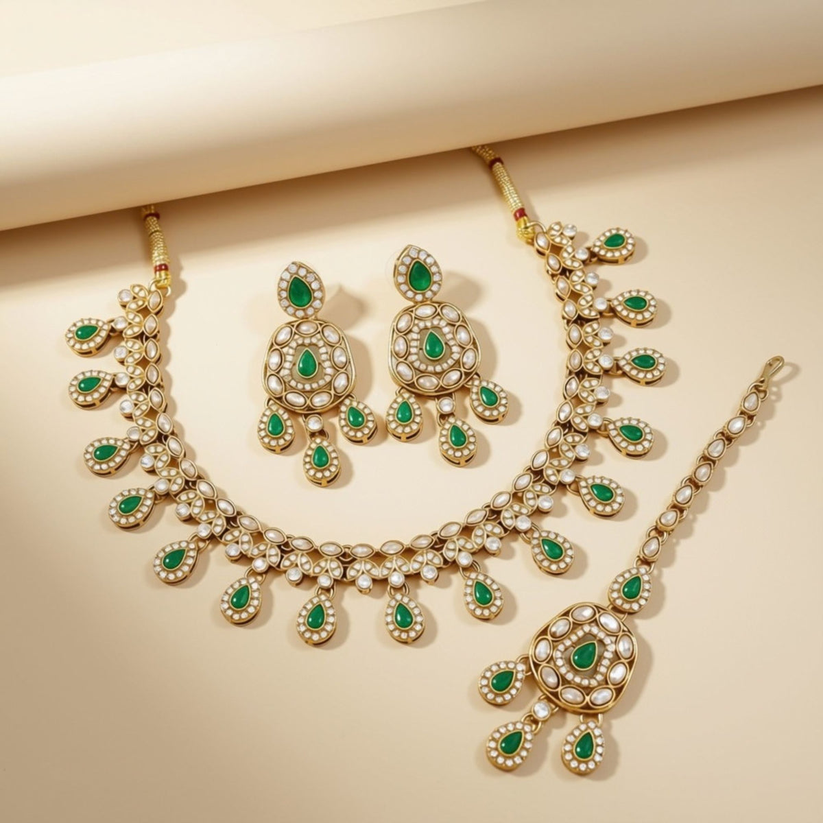 Bridal Jewelry Set – Necklace, Earrings & Maang Tikka Sapphire