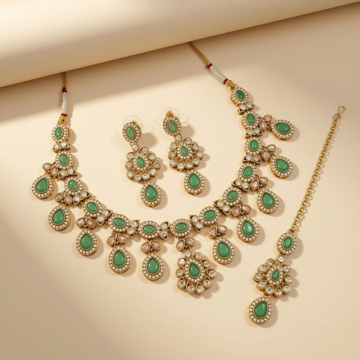 Bridal Jewelry Set – Emerald Green & Gold