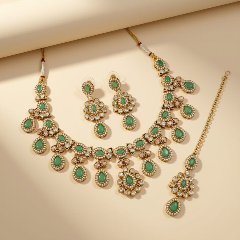 Bridal Jewelry Set – Emerald Green & Gold