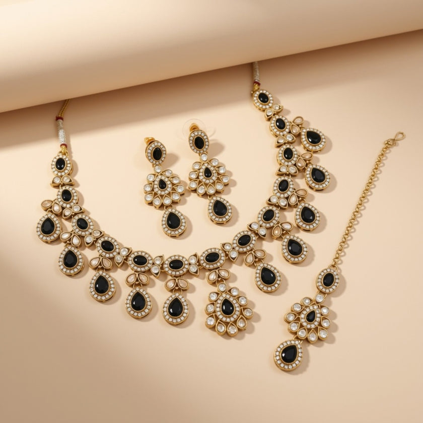 Bridal Jewelry Set – Navy Blue & Gold