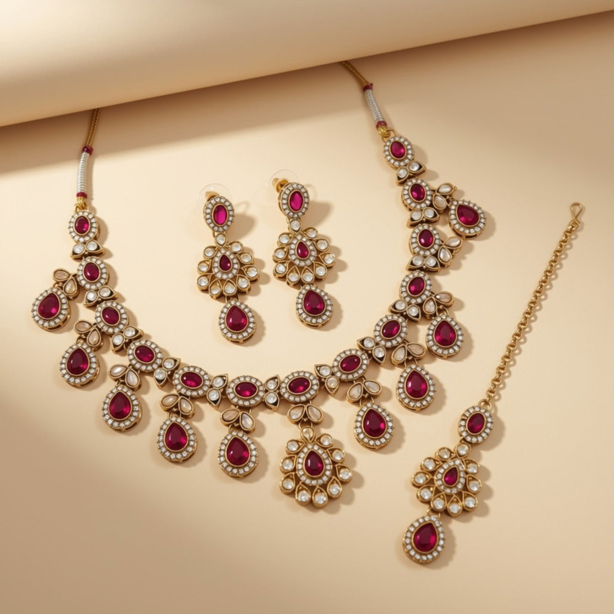 Bridal Jewelry Set – Fuchsia Pink & Gold