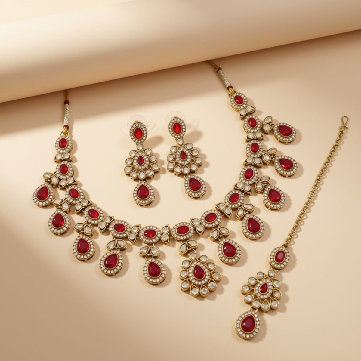Bridal Jewelry Set – Ruby Red & Silver
