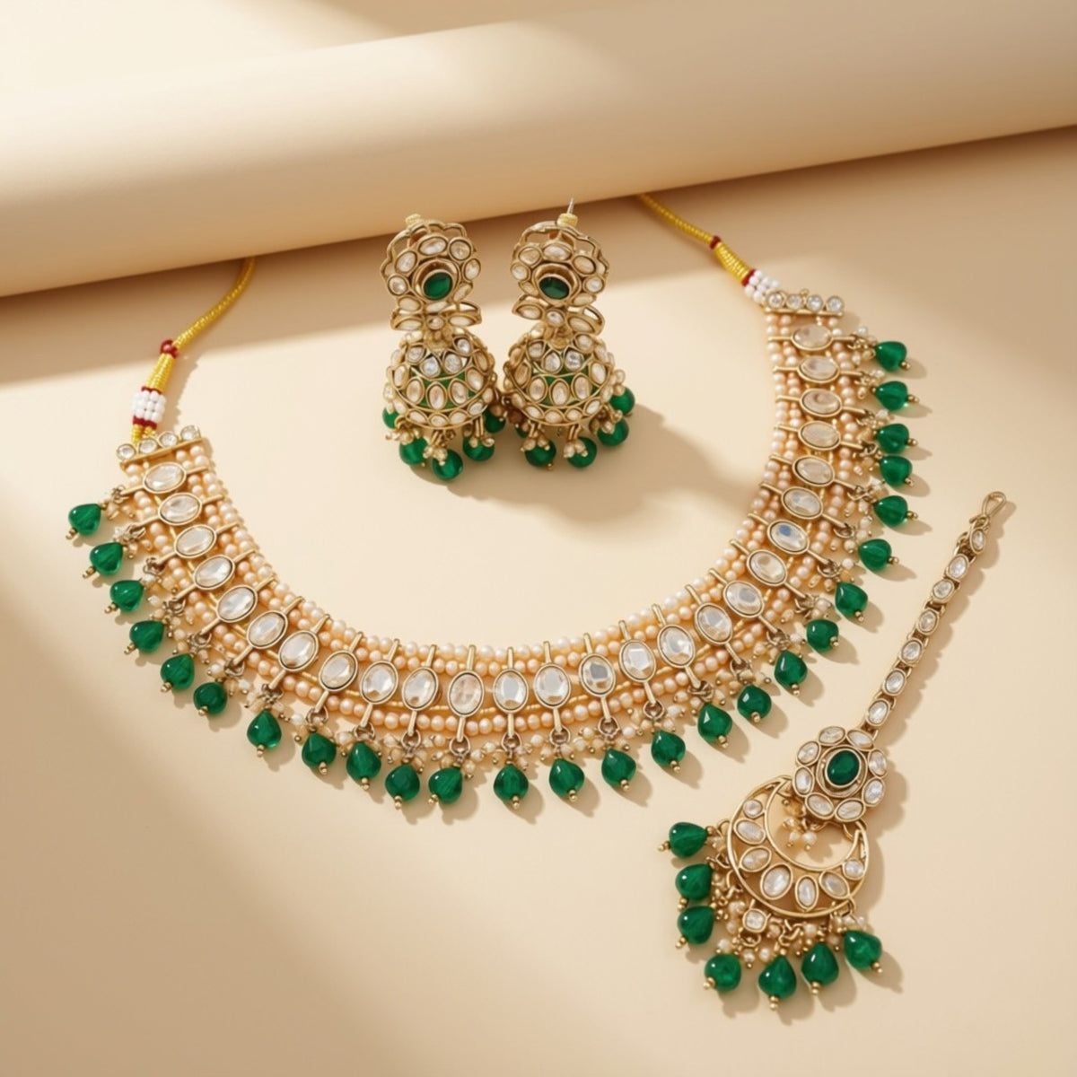 Bridal Jewelry Set – Maroon Crystal & Antique Gold