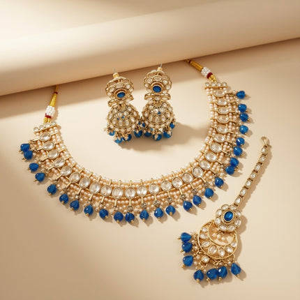 Bridal Jewelry Set – Navy Blue Crystal & Antique Gold