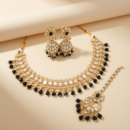Bridal Jewelry Set – Black Crystal & Antique Gold