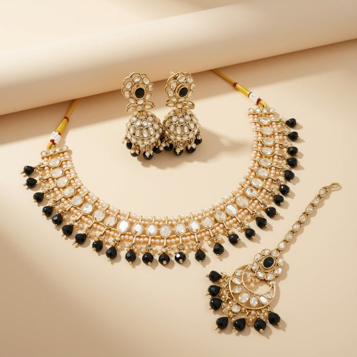 Bridal Jewelry Set – Black Crystal & Antique Gold