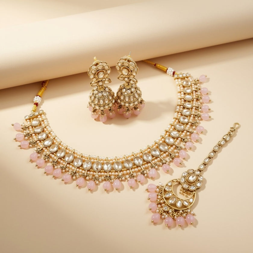 Bridal Jewelry Set – Fuchsia Crystal & Antique Gold