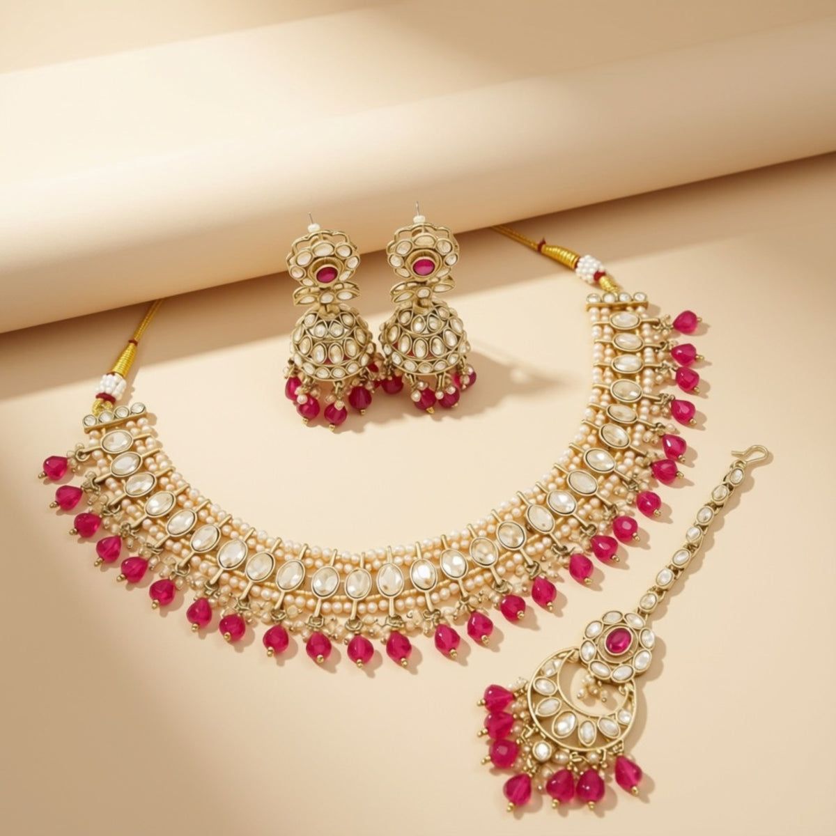 Bridal Jewelry Set – Rose Pink Crystal & Antique Gold