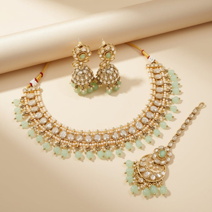 Bridal Jewelry Set – Mint Green Crystal & Antique Gold